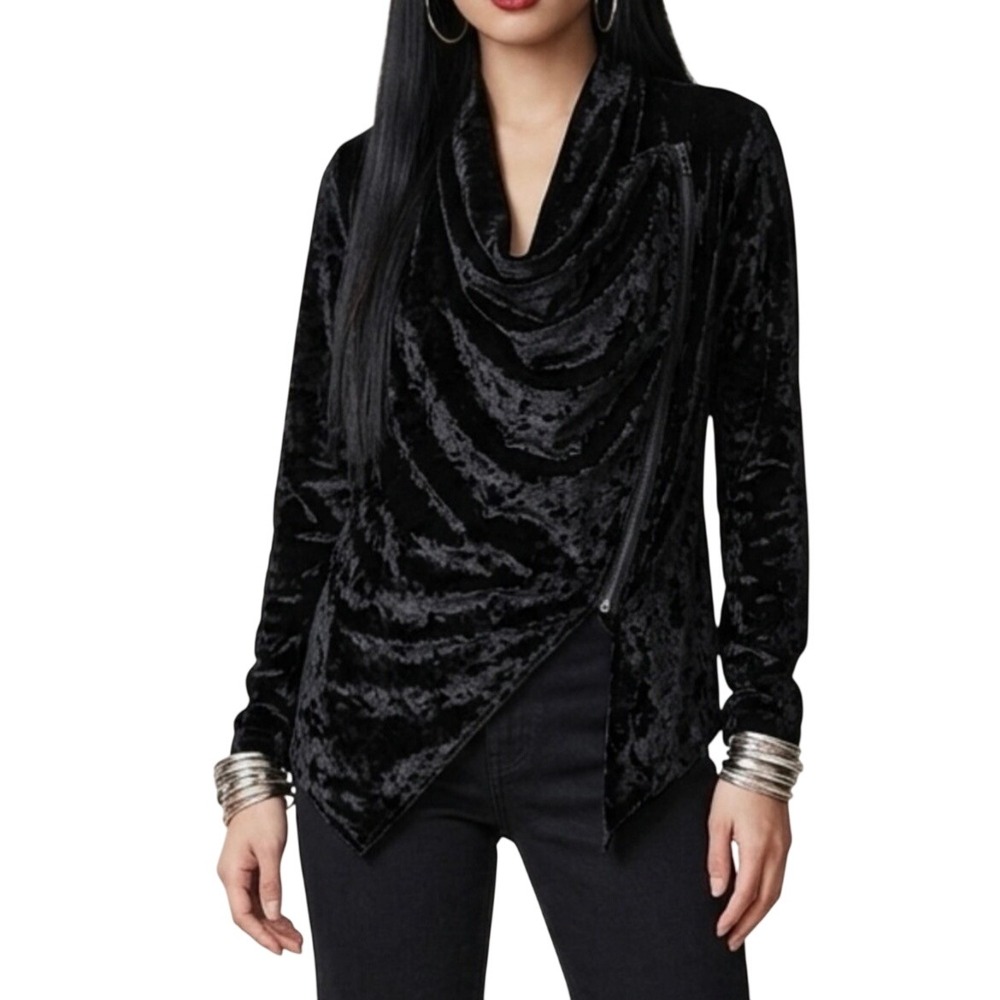 NWOT BLANKNYC Black Crushed Velvet Asymmetric Zip Moto Jacket XS Gothic Glam